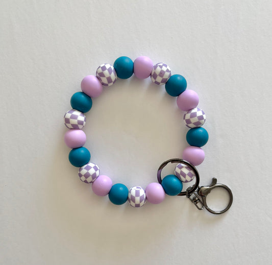 Purple Checker Silicone Beaded Key Wristlet