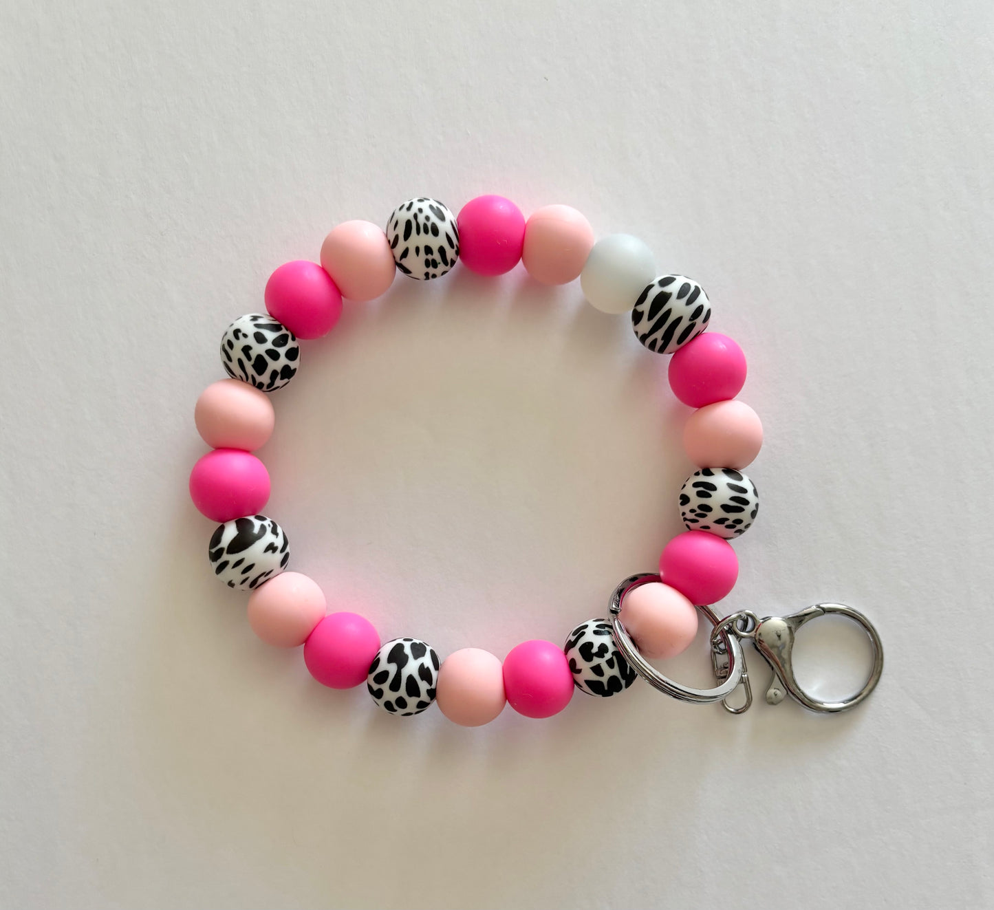 Cow Print Silicone Beaded Key Wristlet