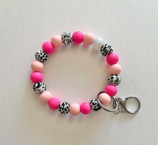 Cow Print Silicone Beaded Key Wristlet