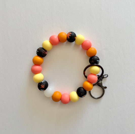 Fall Flowers Silicone Beaded Key Wristlet